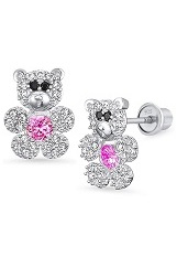 teensy-weensy teddy bear cz sterling silver baby earrings